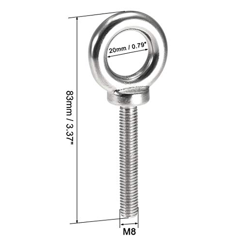 Image of uxcell Lifting Eye Bolt M8 x 50mm Male Thread 304 Stainless Steel for Hanging, Pack of 2