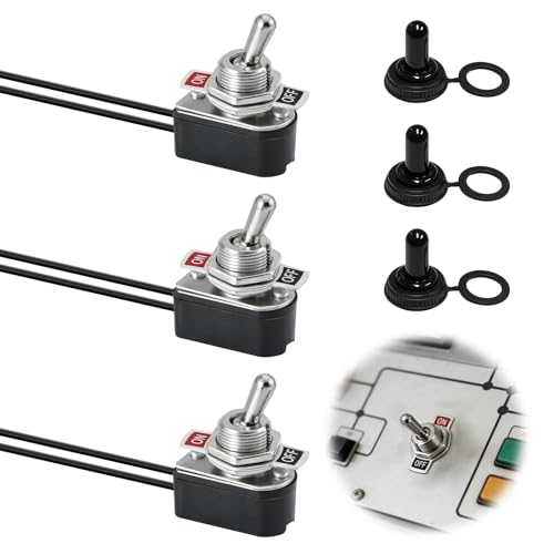 3 Pièces Interrupteur à Bascule 12V Étanche, Interrupteur ON OFF SPST 2 Positions Précâblé 3A 250V / 6A 125V, Bouton On Off 12V avec Capuchon Étanche...