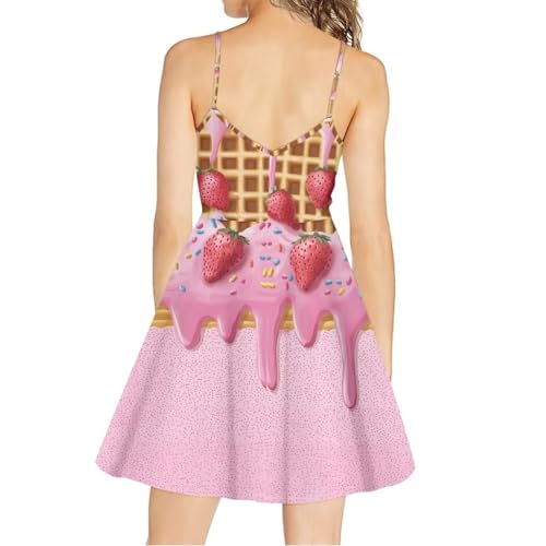 Image of Women's Spaghetti Strap Dress Summer Casual Swing Sundress Girls Beachwear Swing Mini Dress