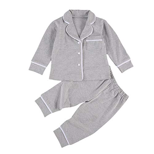 Opiniones de Camisas de pijama para Bebé más recomendados. 49 Merqwadd Conjunto de Pijama con Botones para Bebé Pequeño, Pijama de Algodón, 2 Piezas, Camisa y Pantalones, Ropa de Dormir Unisex para Niños, Gris, 12-18 Meses