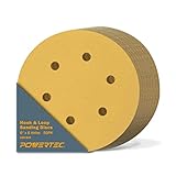 POWERTEC 45215G-50  6-Inch 6 Hole 150 Grit Hook and Loop Sanding Discs, Gold, 50-Pack