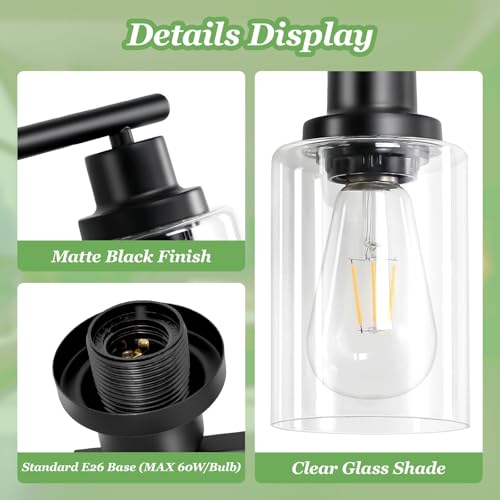 Image of 8-Light Black Vanity Lights, Modern Bathroom Light Fixtures with Clear Glass Shade, Wall Lamps for Mirror Kitchen Hallway Cabinet Living Room Sconces Lights - E26