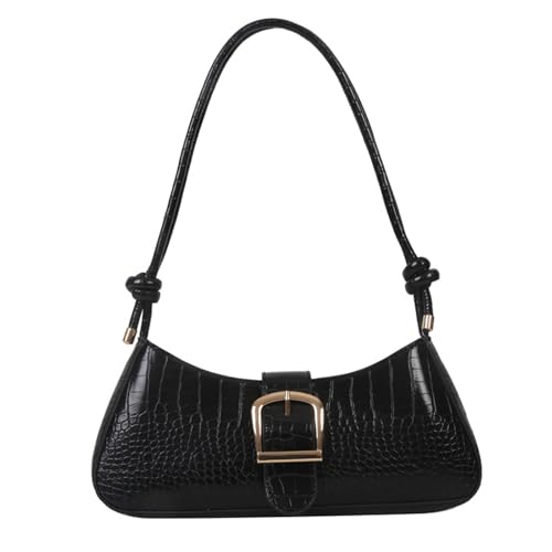 Vintage Shoulder Bag for Women,Small Solid Color Crocodile Print PU Leather Underarm Purse Tote Handbags