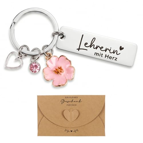 COMOOKA Abschiedsgeschenk Lehrerin Geschenk Schlüsselanhänger Metall Danke Geschenke Lehrerin Mit Herz Schüsselanhänger Blumen und Herz Motiv Geschenkideen Dankeschön