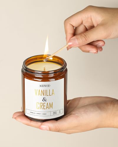 Image of AOOVOO Vanilla Cream Candles - 9 oz Scented Candles, Aromatherapy Candle, Soy Candle for Home Scented