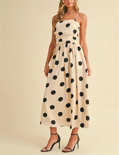 Image of Yuemengxuan Boho Maxi Dresses for Women Spaghetti Strap Flowy Smocked Long Dress Casual Summer Vacation Beach Maxi Dress