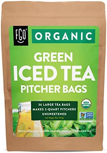 FGO Organic Green Iced Tea, Eco-Conscious Tea Bags, 36 Pitcher Bags (Pack of 1)