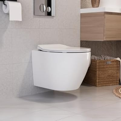 DeerValley Wall Hung Toilet Bowl, Elongated Wall Mounted Toilet with Soft Close Seat, 1.1GPF/1.6 GPF Dual Flush, Compact Toilet for Small Bathroom, White (Only Bowl)