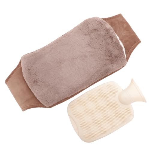 Operitacx Bolsa de Agua Caliente Portátil de Pvc con Cinturón de Felpa y Calentar Vientre en Casa y Exterior Color Caqui Capacidad Dos Tercios