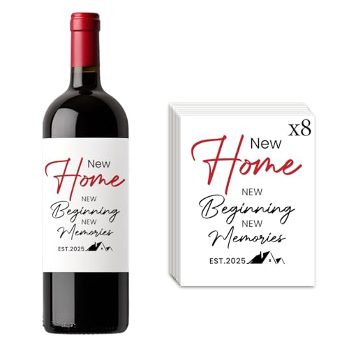 8 Pcs New Home Wine Labels Housewarming Gifts New Apartment New House Gift Cute House Warming Gifts New Home New Beginning New Memories 2025 Wine Bottle Stickers Labels