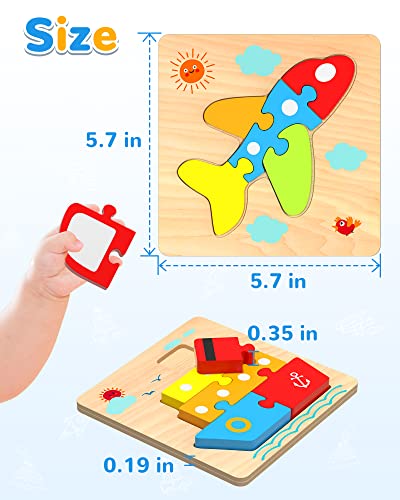 Image of Wooden Toddler Puzzles Gifts Montessori Toys for 1 2 3 Years Old Boys Girls | 4 Vehicle Shape Puzzles, Boy Birthday Gift, Montessori Toys Educational Blocks for Toddlers 1-3, 2-4, Baby Learning Toys
