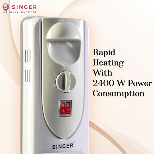 SINGER 2900W OFR Room Heater with 11 Fins | PTC Fan | 3 Heat Settings | Thermostat Control | Overheat & Tip-Over Protection | Easy Mobility | HD-320 Grade Oil - Image 2 of 7