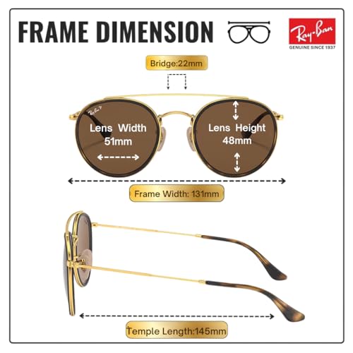 Image of Ray-Ban RB3647N ROUND DOUBLE BRIDGE Round Shaped Sunglasses for Men & Women with Official RAYBAN Eyewear Kit