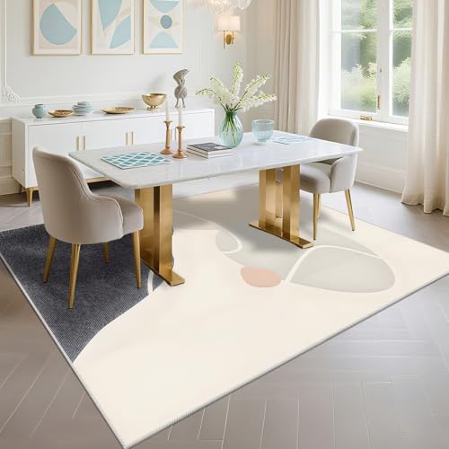 Tapis 90x120cm design moderne crème pour chambre et salon