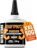 Sekundenkleber extra flüssig – XXL 50 g Superkleber mit Kapillarwirkung – ultradünn, transparent, wasserfest & hitzebeständig – KRAFTPROTZ Präzisionskleber für Holz, Glas, Metall, Kunststoff