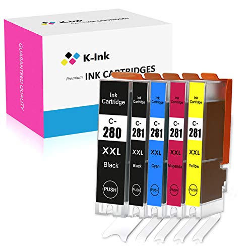 K-Ink Compatible Ink Cartridge Replacement for Canon PGI-280XXL PGI 280 XXL CLI-281XXL CLI 281 XXL for PIXMA TR7520 TR8520 TS6120 TS6220 TS8120 TS8220 TS9120 TS9520 TS6320 TS9521C Printer (5 Pack)