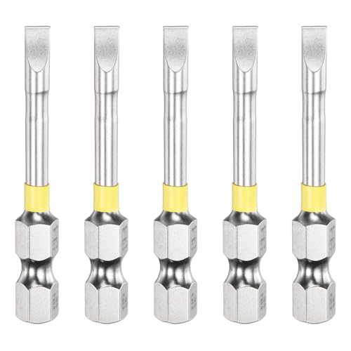 Image of sourcing map 5 Pcs SL4 Slotted Screwdriver Bits 1/4" Hex Shank Flat Head Screw Driver 50mm (2") Long S2 Steel Magnetic Slotted Tip Drill Bits for Power Drilling, Silver/Yellow