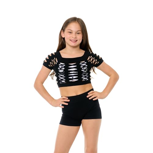 Girls Neon Fishnet Crop Top Sheer Mesh Short Sleeve Shirt for Back to School Dance Layering Ages 10-144