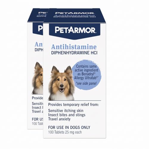 PetArmor Antihistamine Allergy Relief for Dogs, Easy-to-Use Allergy Medicine for Dogs, Anti-Itch Medicine Provides Relief from Insect Bites, and Stings, 100 Tablets (Pack of 2)