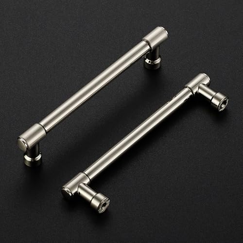 Image of Ravinte 5 Pack 5 Inch Hole Center Solid Kitchen Cabinet Handles Brushed Nickel Dresser Pulls Cabinet Drawer Pulls for Kitchen Cupboard Hardware