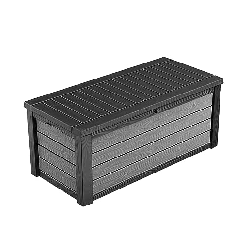 Keter Brushwood Auflagenbox, 454l Fassungsvermögen, aus 60% recyceltem Kunstsoff hergestellt, Maße: 145x69,7x60,3cm