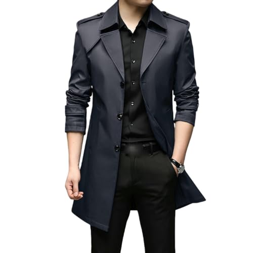 Trench homme bleu foncé chic avec revers et finitions soignées