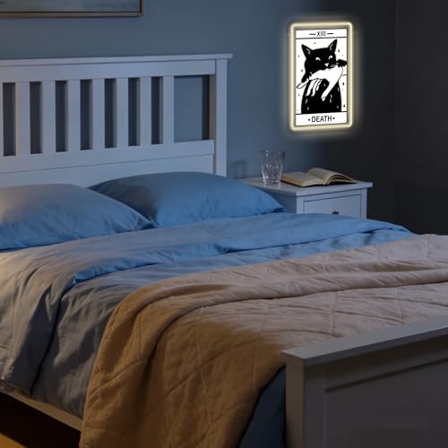 Image of Tarot Card Neon Sign, Death Tarot LED Halloween Neon Light Sign USB Powered, for Gothic Bedroom Game Room Black Cat Party Man Cave Decor, Birthday Gifts(11.8 * 7.4 In)