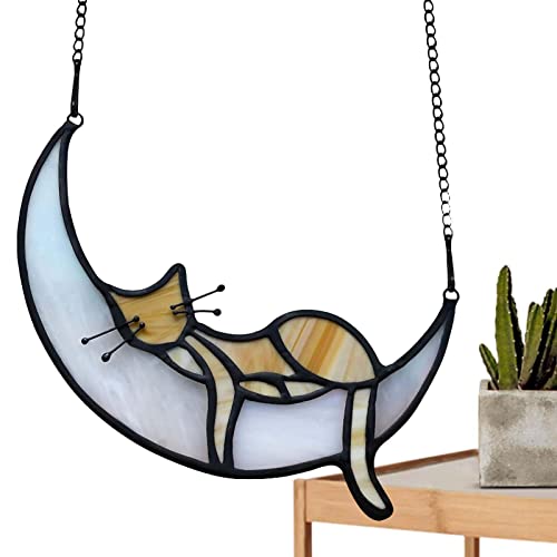 Apanhadores de Sol Gato,Cabide de janela de gato de vitral | Decoração de gato com vitral artesanal