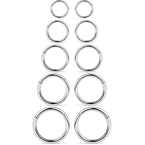 SCERRING 3-10PCS 16G Stainless Steel Hinged Clicker Segment Septum Nose Lip Ring Hoop Cartilage Tragus Sleeper Earrings Body Piercing Jewelry 8mm 10mm 12mm 14mm 16mm3
