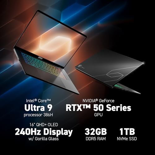 Image of msi Stealth 16 AI+ 16 inch 240Hz QHD+ OLED Gaming Laptop: Intel Core Ultra 9 386H, NVIDIA Geforce RTX 5070Ti, 32GB DDR5, 1TB NVMe SSD, Wi-Fi 7, Win 11 Home: Charcoal Black B3WH-036US