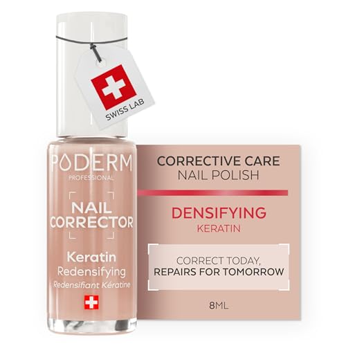 PODERM Nail Care Polish Corrector & Perfector Keratin | Densifying & Hardening 8 ml | Strengthens & Protects Nail Structure with Natural Nude Finish | Developed by a Podiatrist in Switzerland