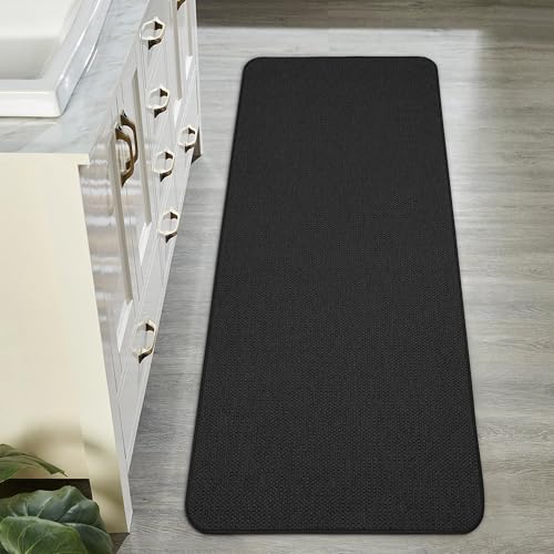 Bath Mat,Ultra Thin Bathroom Runner Rugs,Large Bath Mats for Bathroom,Quick Dry,Non-Slip,Machine Washable,Low Pile,Bath Rug,Shower Outside,Sink,Home Decor Accessories.Black,1'9"x3'11"(21x47inch)