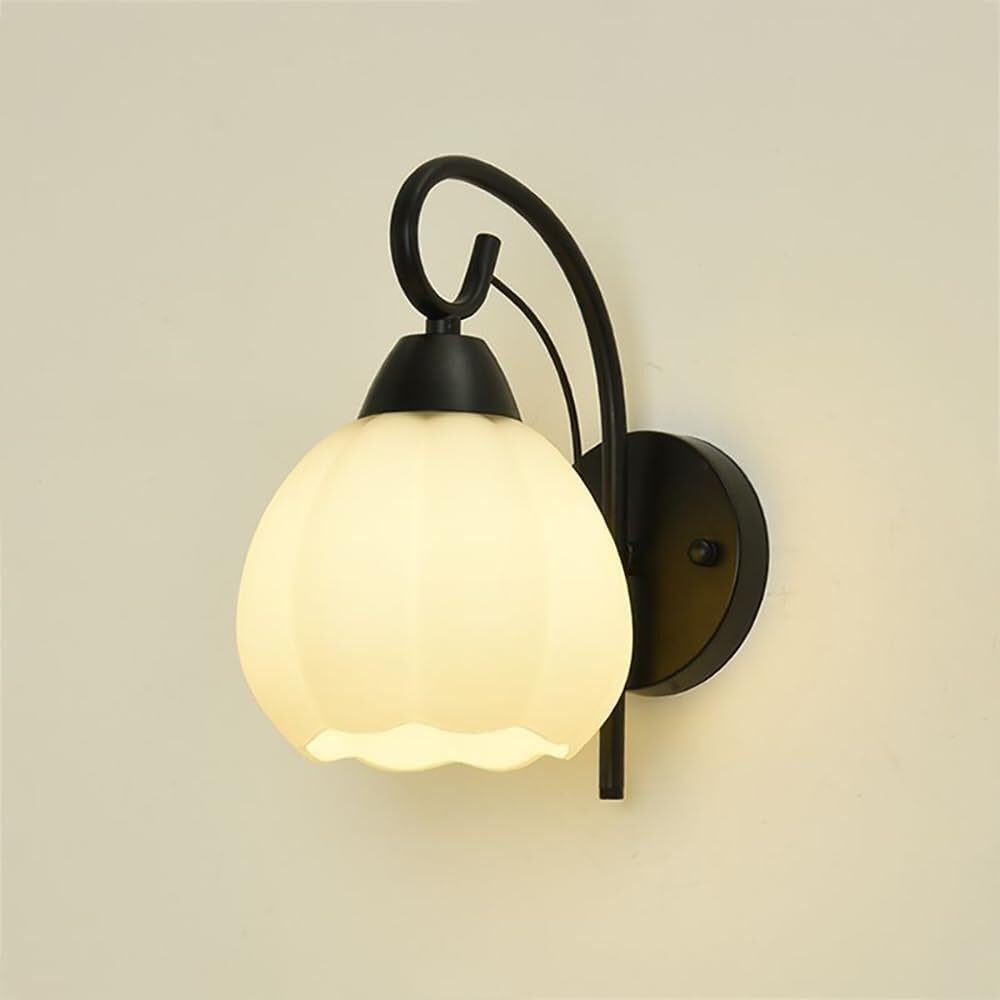 KBUUKYYXouy Rustic Wall Sconces Industrial Vintage Nordic Glass Flower Shade Bathroom Wall Light Vanity Wall Mount Black Sconce Milk Glass Mid Century Wall Lamp for Bedroom Living Room Farmhouse