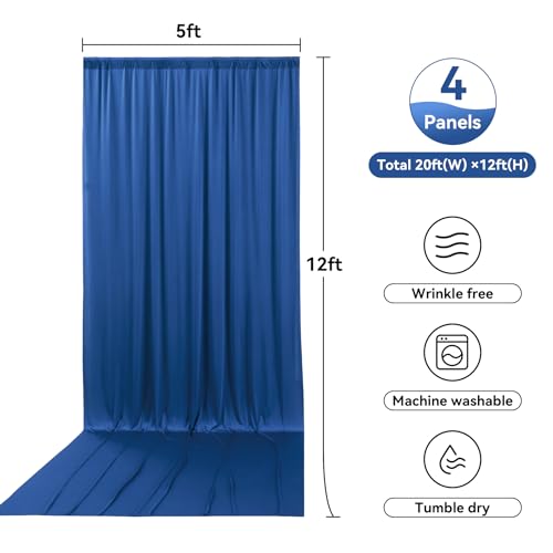 Image of 20ft x 12ft Royal Blue Backdrop Curtain for Parties, Wrinkle Free Polyester 4 Panels 5x12ft Photo Backdrop Drapes Back Drop Cloth for Wedding Birthday Party Baby Shower Photography Background