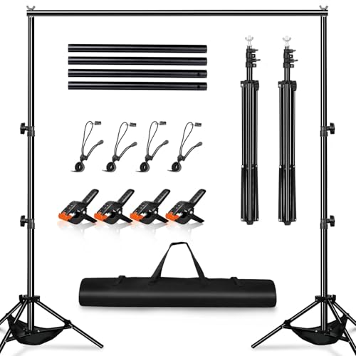 Image of Heysliy Portable Backdrop Stand Kit for Photography, Adjustable 2 x 3M Photo Backdrop Stand with Sandbags & Clamps, Lightweight Aluminum Backdrop Frame for Wedding, Party, Livestream & Studio Setup