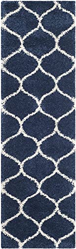 Image of Handwoven Microfibre 3D Rug for Living Room (Navy Blue & Ivory Moroccan, 2 X 5 Feet (Runner), Microfibre)