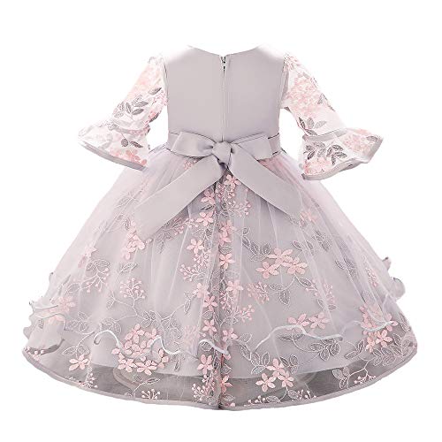 Girls' Embroidered Lace Princess Wedding Baptism Dress Long Sleeve Formal Party Wear for Toddler Baby Girl2
