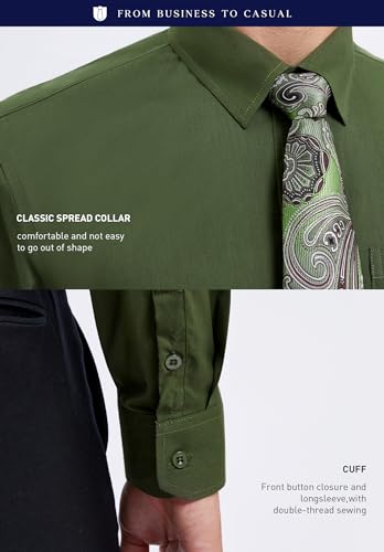 Image of HISDERN Mens Dress Shirt with Tie Pocket Square Set Classic Button Down Shirt Matching Tie Long Sleeve Shirts