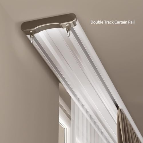 Rail de rideau de plafond double en aluminium ultra fin design blanc 160cm