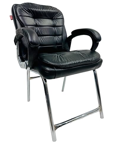 Image of Stainless Steel Special Director Principal Manager Office Visitor Study Chair with Arm Rest with Double Pipe Frame and Cushioned Seat Back (1, Black, H Frame)