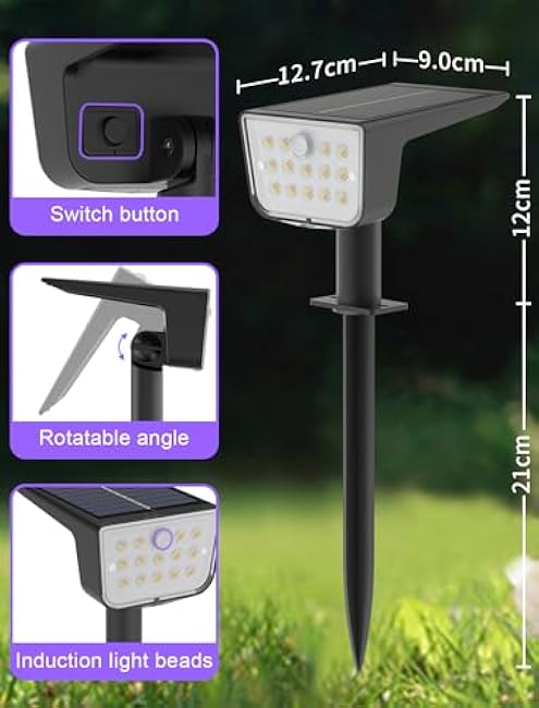 Mviioe Solar Motion Spot Lights - Outdoor Waterproof IP67, 28 LEDs, 6 Modes, Solar Powered Garden Yard Lights (4 Pack)
