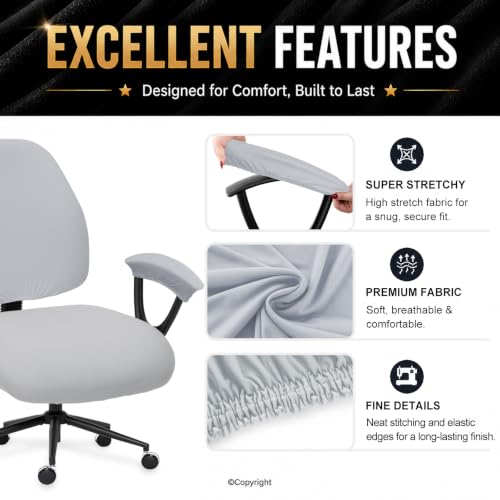 Image of Separate Split Office Chair Seat Covers with Armrest Covers - Universal Stretch Computer Chair Slipcover - Washable Rotating Backrest Coverings & Cushion Protectors for Dogs, Cats, Pets