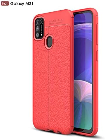 POPUPE for Samsung Galaxy M31 Case,Lychee Leather Texture Soft TPU Comfortable Feel Anti-Collision Anti-Scratch Case for Samsung Galaxy M31 (with Screen Protector) (C)
