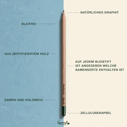 Sprout World Bleistift | Mindful Thoughts Edition | Pflanzbare Graphit Bleistifte mit Blumensamen | Umweltfreundliches Bio-Holz | Nachhaltiges Geschenk mit inspirierenden Zitaten | 8 stk