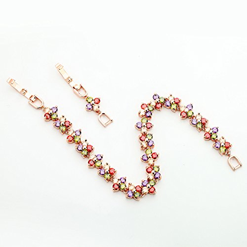 14K Rose Gold Bohemian Style Colorful Crystal Bracelet for Women,Branch Shape Natural Crystal Rainbow Link Bracelet,Luxury Bracelet Jewelry Gift for Her4