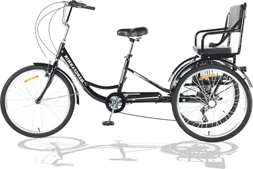 Triciclo para adultos de 24 pulgadas, 7 velocidades, tipo paseo, con canasto trasero amplio, para mujeres y personas mayores, carga máxima 550 lb