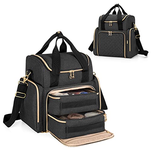 Luxja Trousse de Maquillage de Voyage avec 2 Étuis Amovibles, Sac à Cosmétiques avec Plusieurs Sections de Stockage, Sac de Maquillage (Sac Seulement), Noir Cover