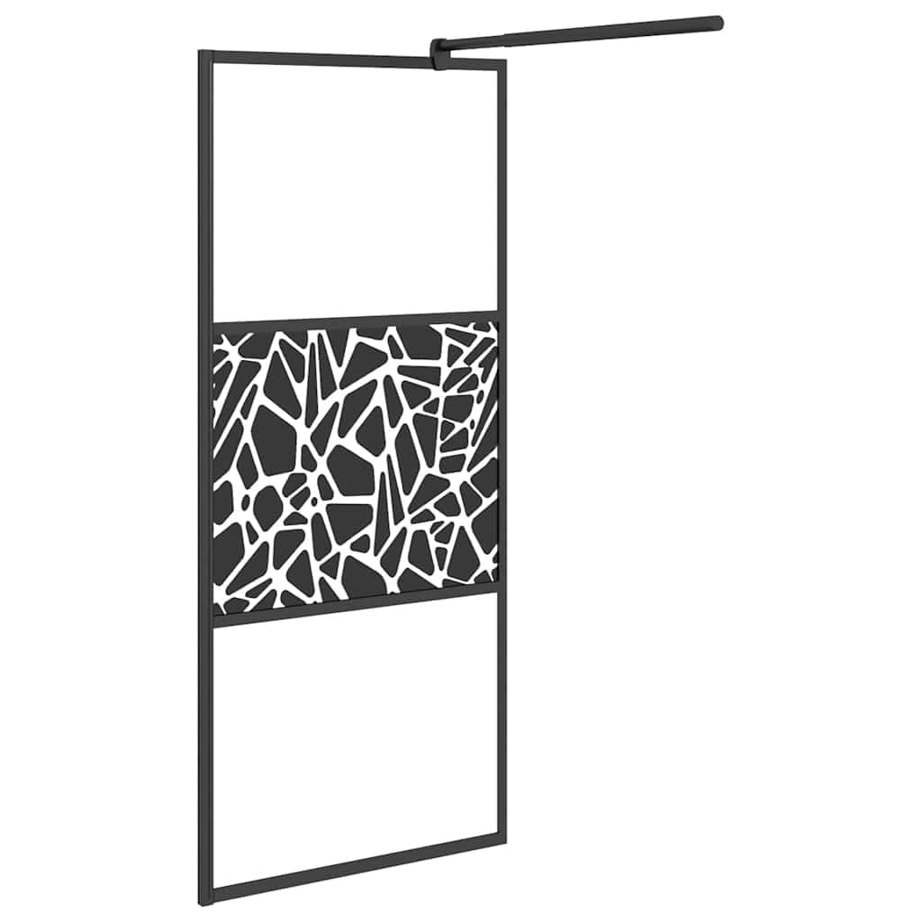 Ścianka prysznicowa Walk-In 80 x 195 cm, szkło bezpieczne ESG z wzorem kamienia, czarna, aluminiowa rama, regulowana, do łazienki, ochrona przed pryskaniem, ściana boczna, łatwa w pielęgnacji i