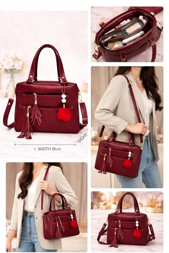 Image of Women's Handbag with Tassel and Pom-Pom Charm | fancy sling bag for women | ladies purse for office