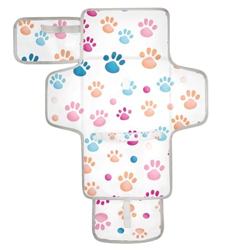 Jihqo Diaper Changing Pad Colorful Dog Paws Portable Diaper Mat with Built-in Pillow Travel Changing Station for Baby with Smart Wipes Pocket